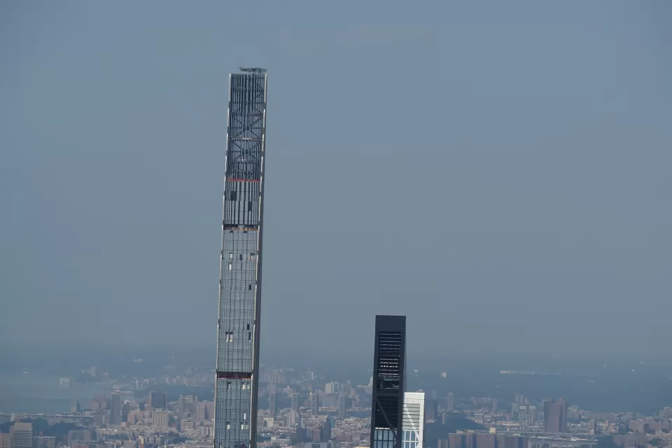 New York City, New York United States - August 29 2021: Steinway Tower 111 West 57th Street on Billionaires' Row Midtown Manhattan skyscrapers with summer clouds.